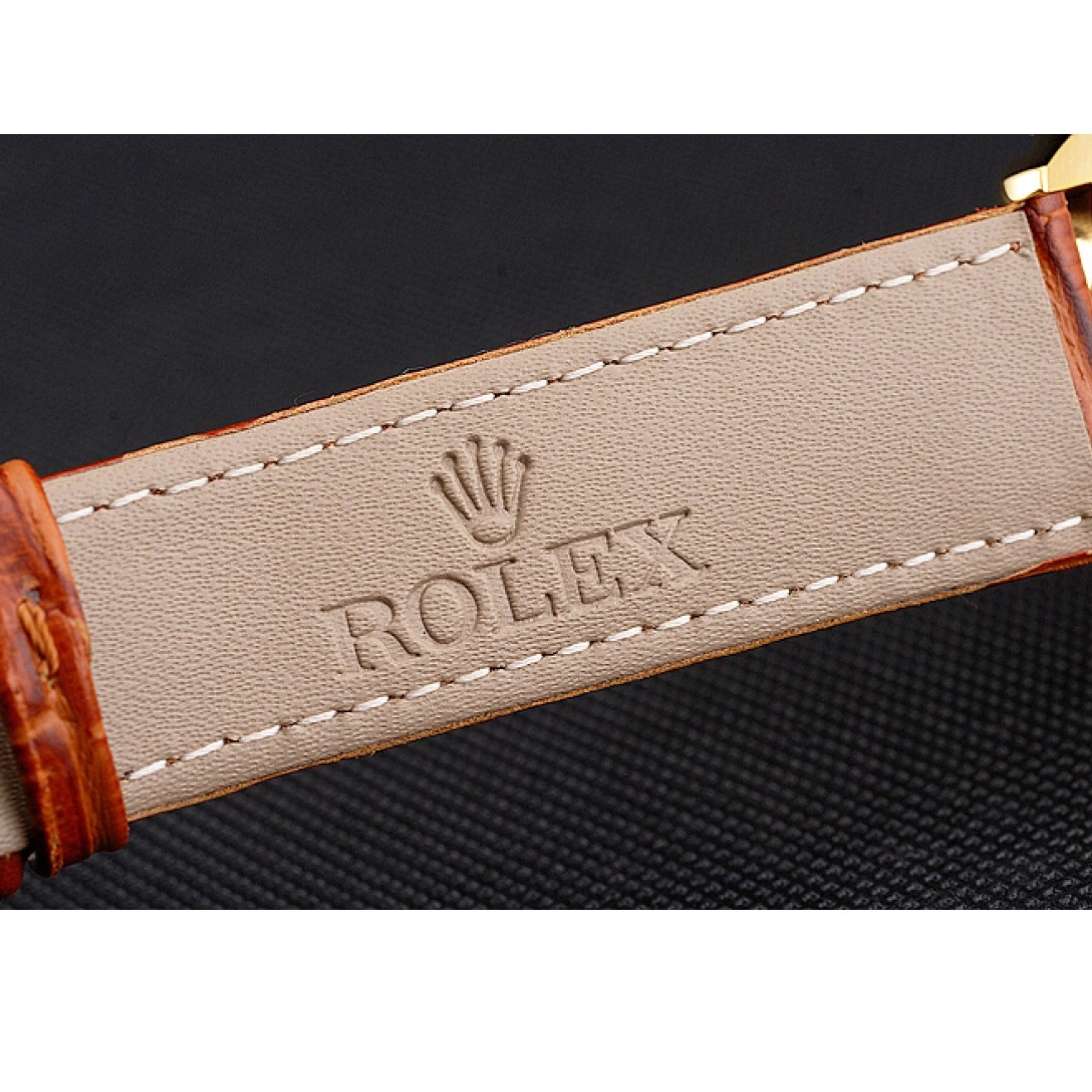 Good copy rolex watches Light Dial White Leather Strap Brown Case Gold Swiss Rolex Datejust 0501